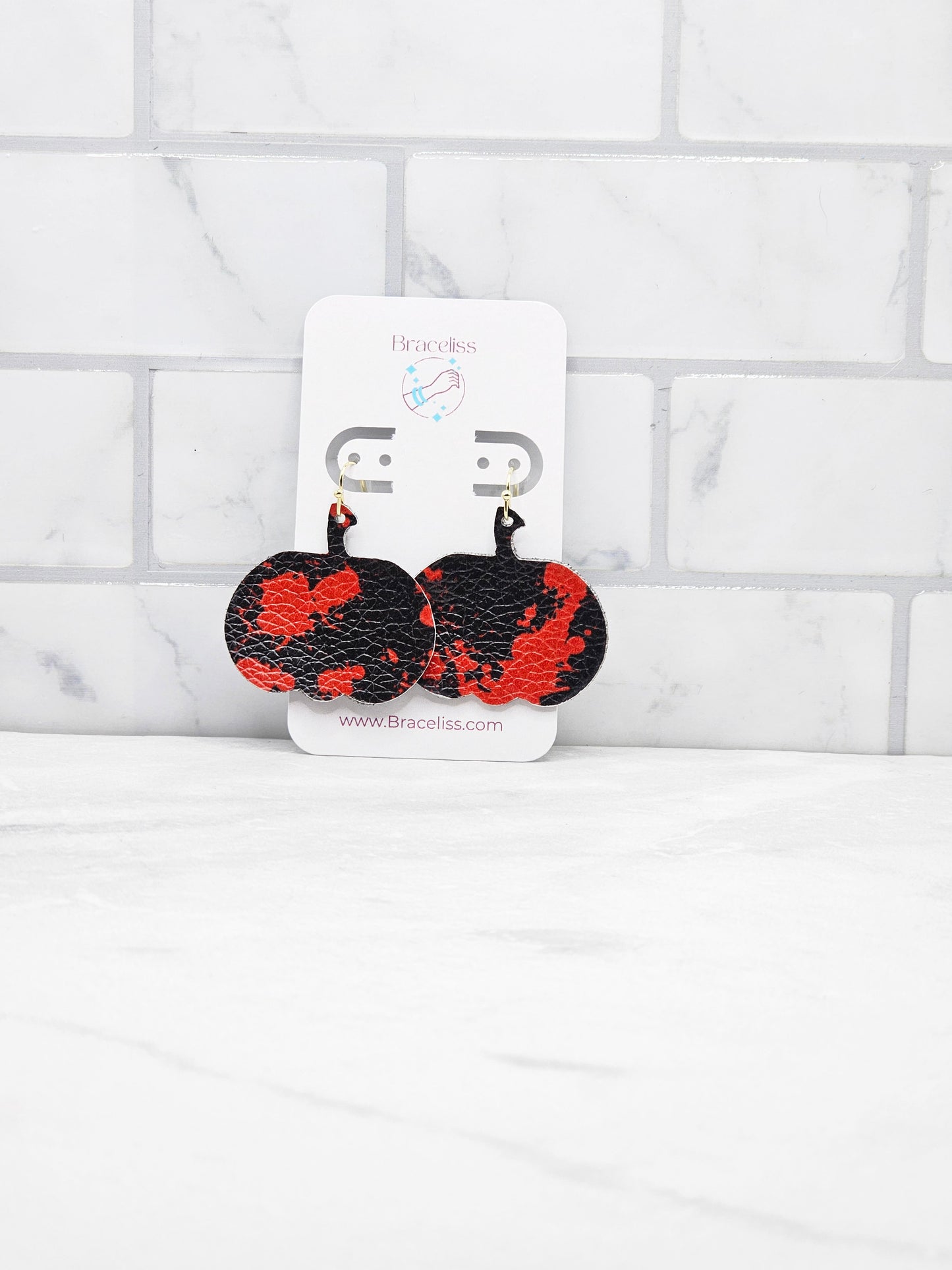 Black and Red Pumpkin Earrings - Faux Leather Halloween Earrings for Women