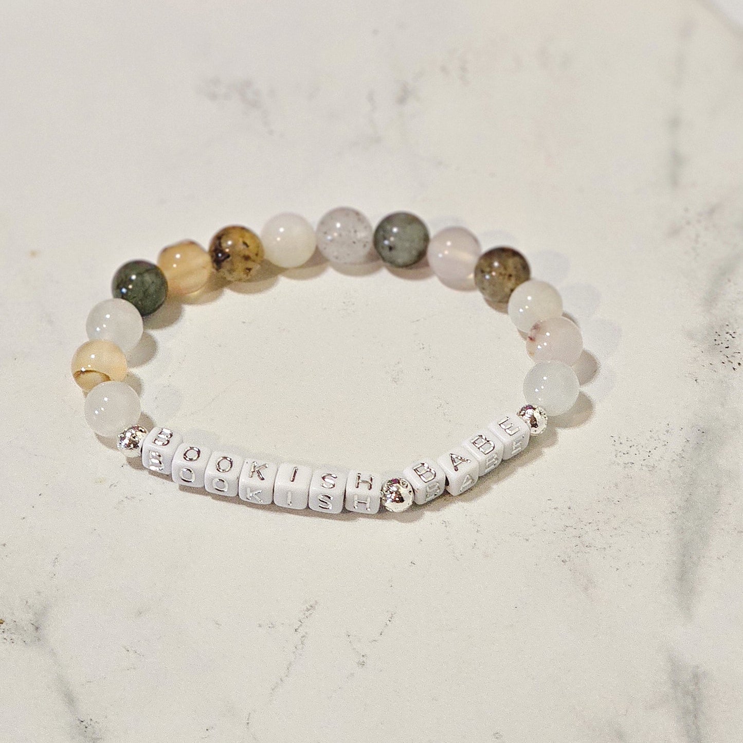 Bookish Babe Gemstone Bracelet – Moonstone, Flower Agate & Garden Quartz