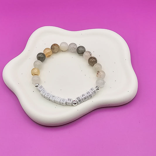 Bookish Babe Gemstone Bracelet – Moonstone, Flower Agate & Garden Quartz