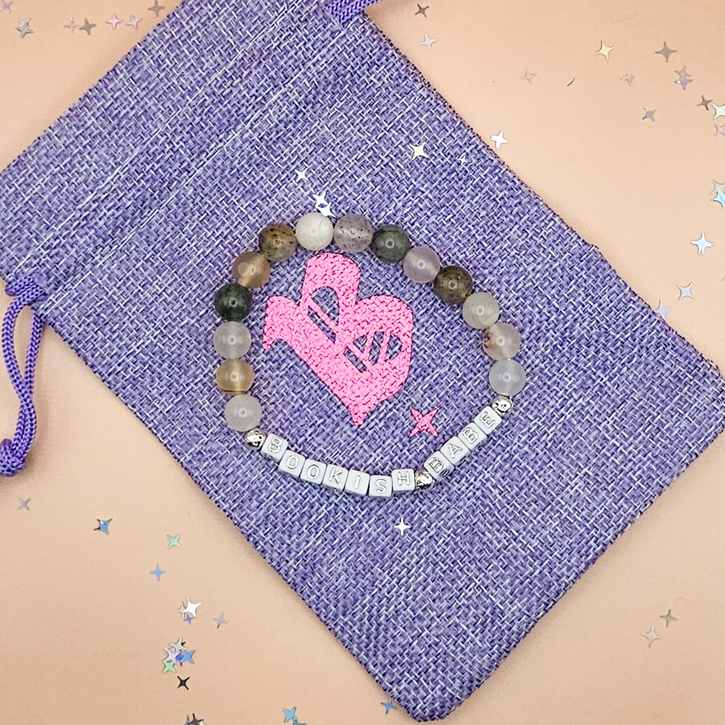 Bookish Babe Gemstone Bracelet – Moonstone, Flower Agate & Garden Quartz