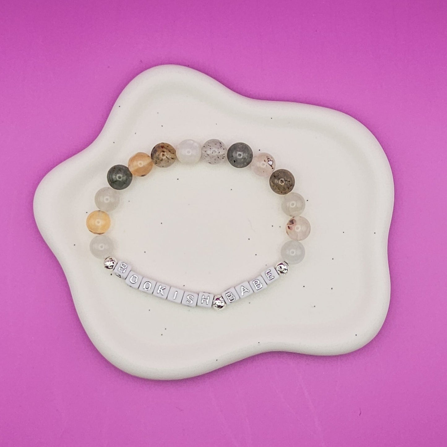 Bookish Babe Gemstone Bracelet – Moonstone, Flower Agate & Garden Quartz