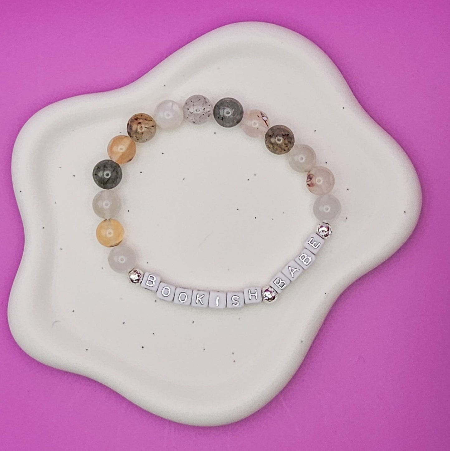 Bookish Babe Gemstone Bracelet – Moonstone, Flower Agate & Garden Quartz