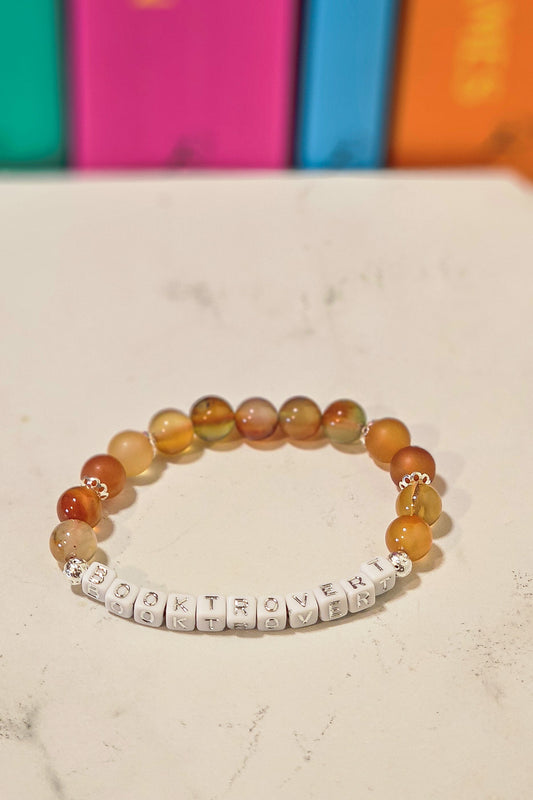 Booktrovert Gemstone Bracelet – Matte Carnelian, Flower Quartz & Peacock Agate