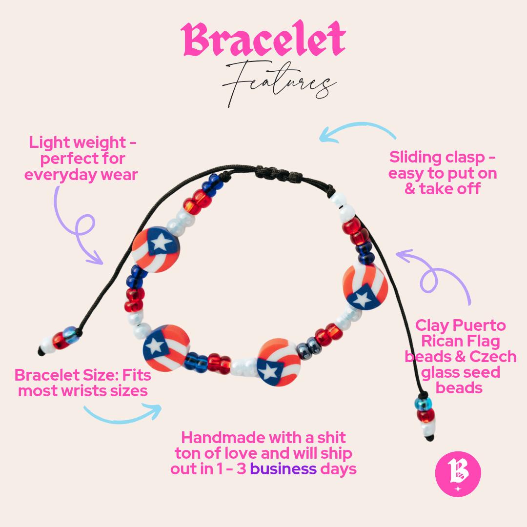 Puerto Rican Seed Bead Bracelets – Handmade Adjustable Jewelry | Boricua Pride Gift | Lightweight Friendship Bracelet for Women, Men & Teens