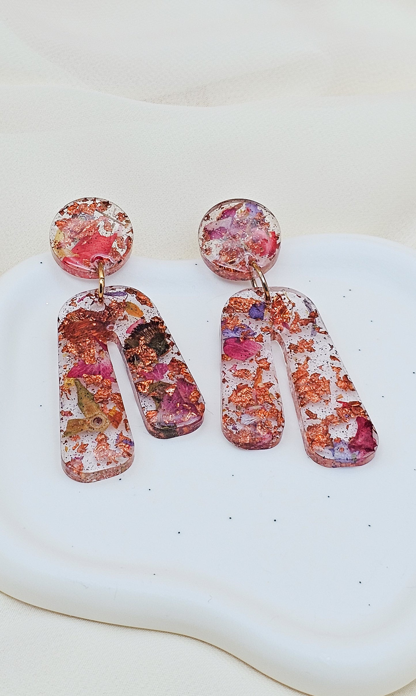 Copper Autumn Resin Floral Earrings – Dried Flower Fall Jewelry