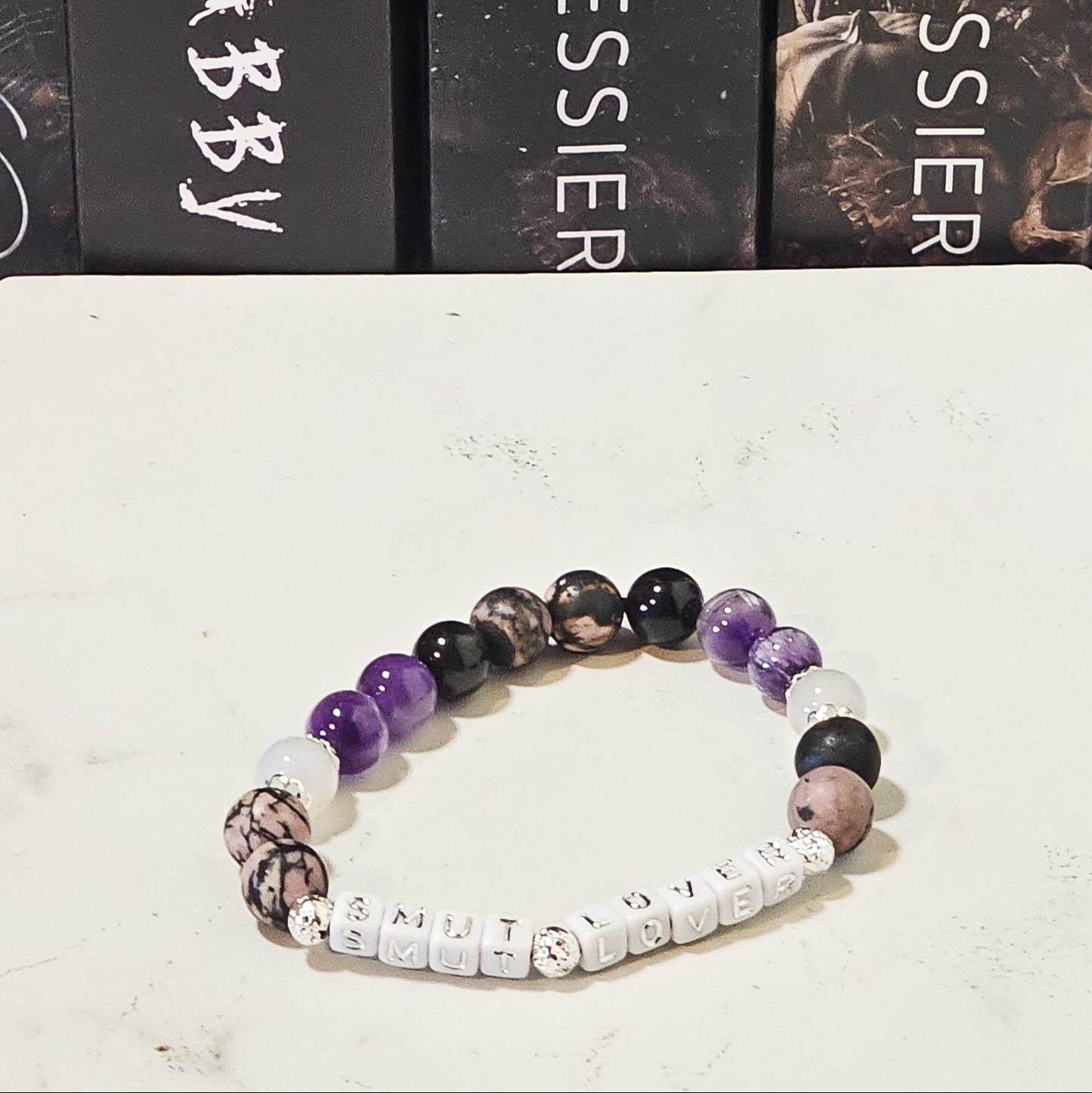 Smut Lover Gemstone Bracelet – Rhodonite, Amethyst, Flower Agate & Silver Obsidian