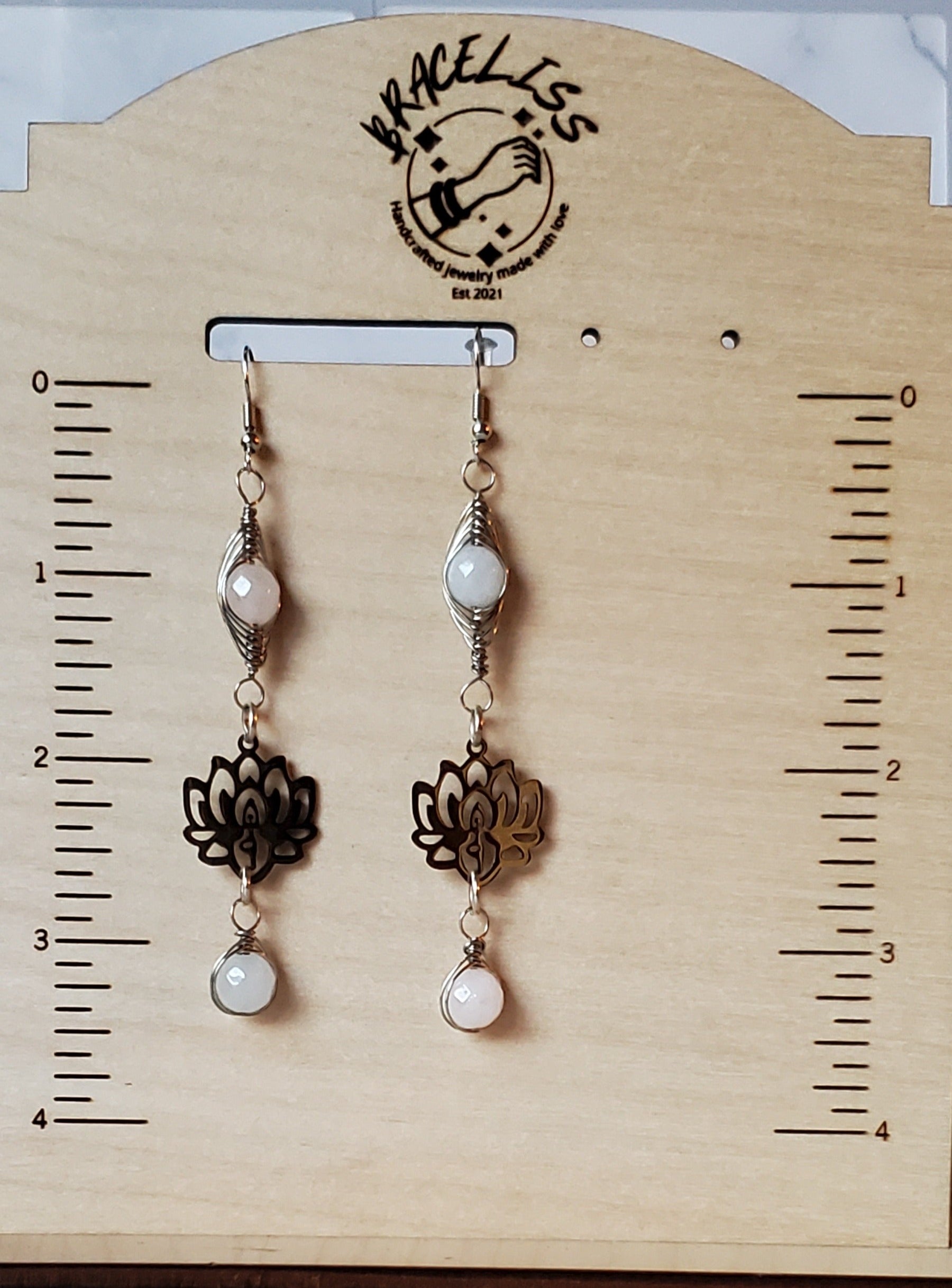 Lotus earrings | Silverite quartz wire wrapped bead earrings | braceliss