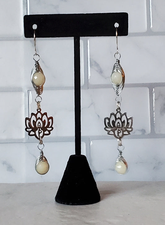 Silver Lotus earrings | Silverite quartz wire wrapped bead earrings | braceliss
