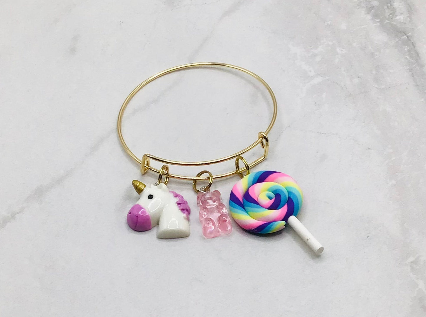 Rainbow lollipop bangle - gold adjustable bangle - braceliss
