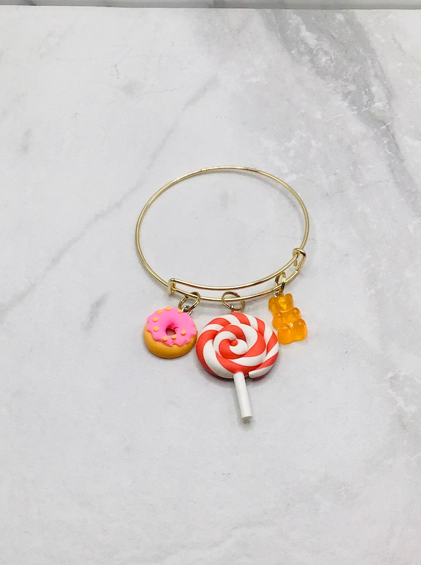 Orange lollipop bangle - Gold adjustable charm bangle - braceliss