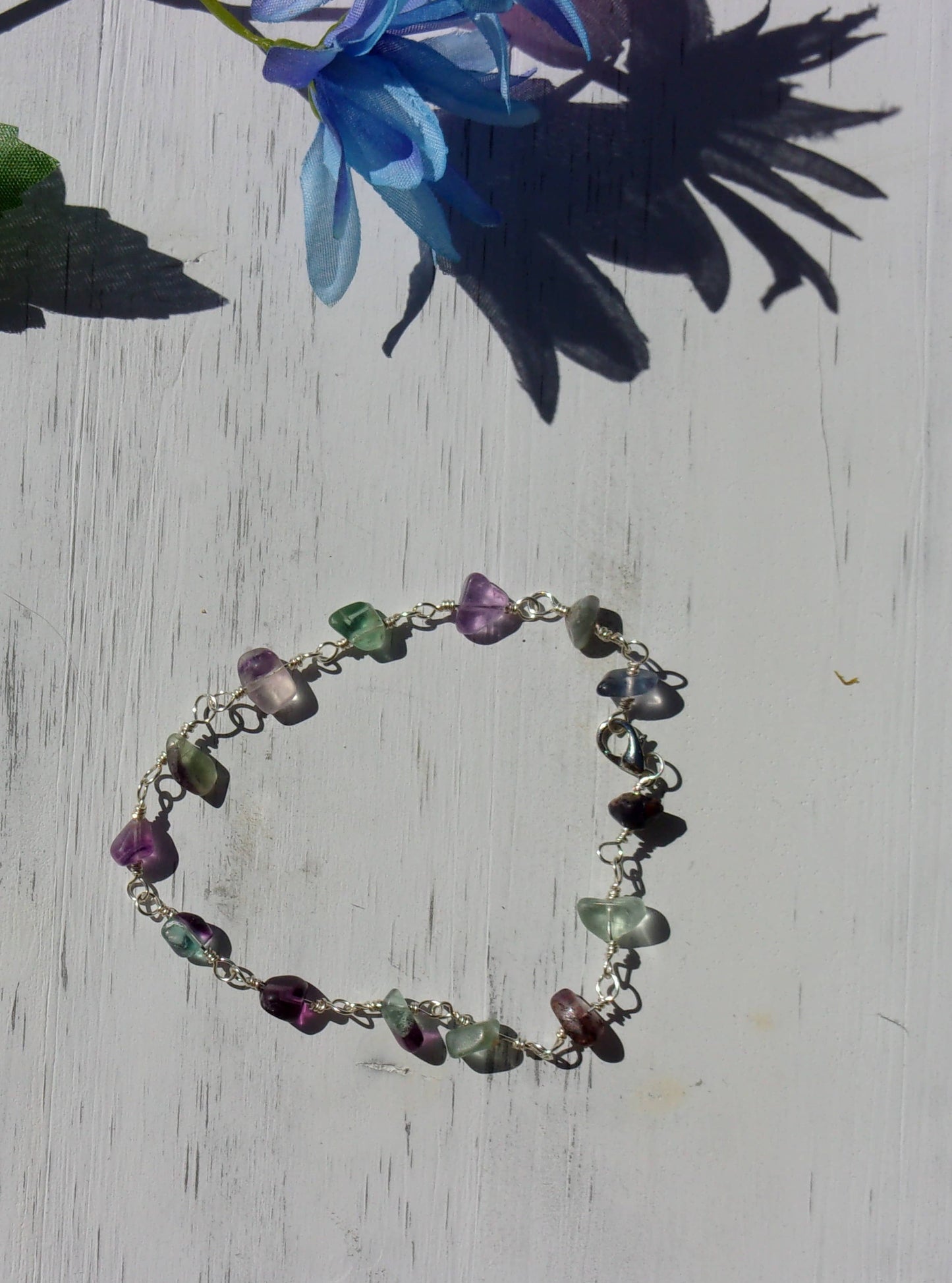 Fluorite Crystal Chip Anklets - Silver Dainty Anklets