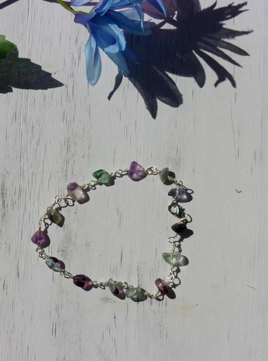 Fluorite Crystal Chip Anklets - Silver Dainty Anklets