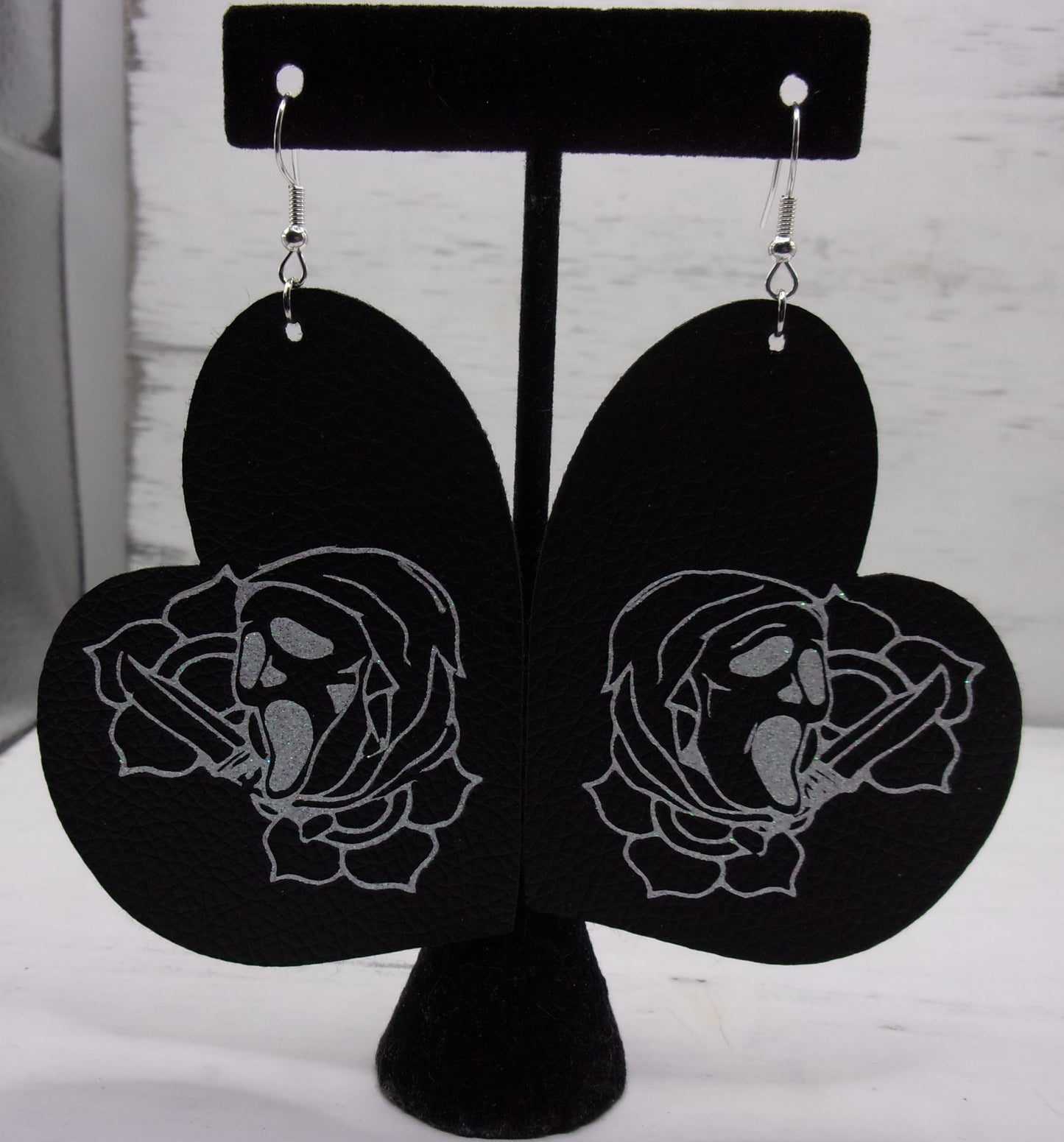 Heart ghostface faux leather earrings,