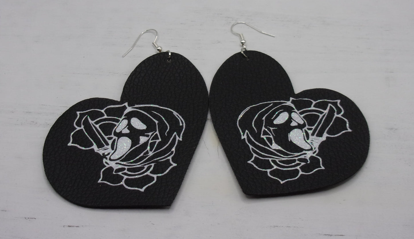 Heart ghostface faux leather earrings