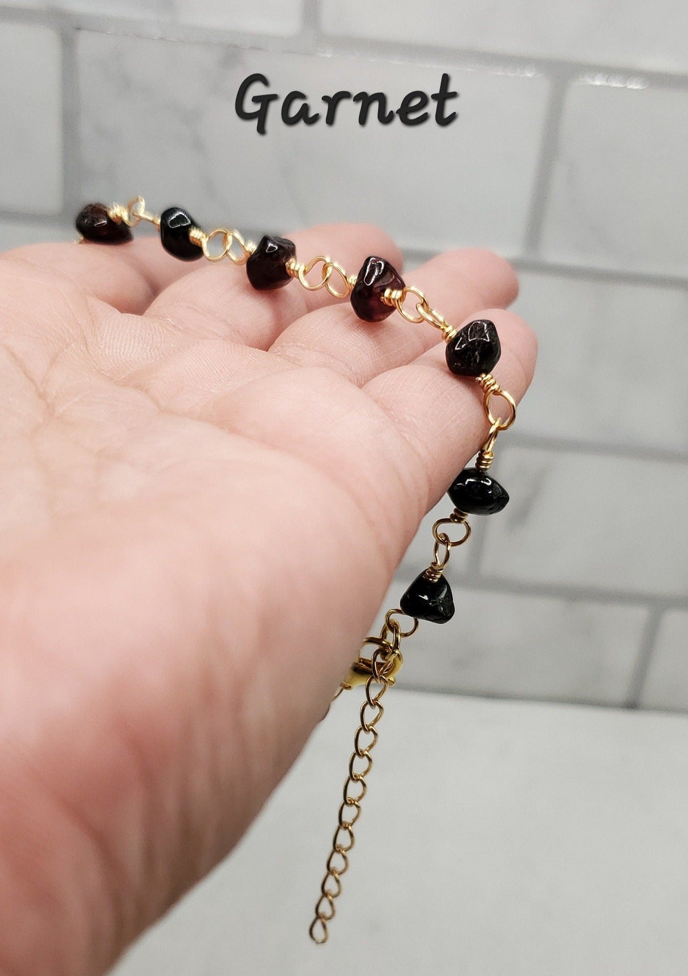 Garnet crystal chip anklet - dainty gold anklet - braceliss
