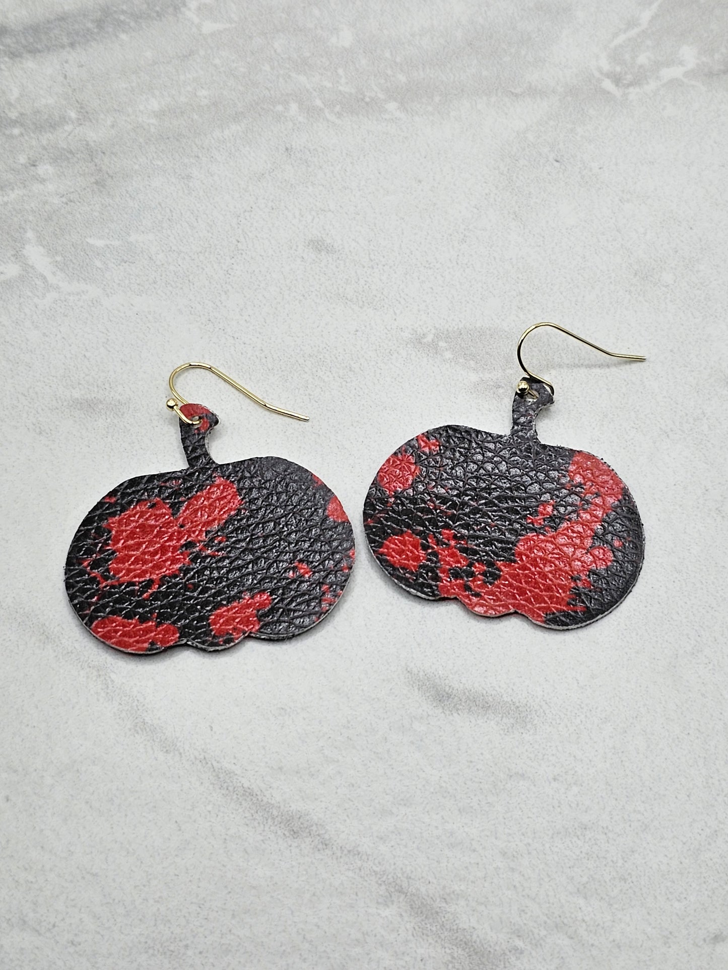 Black and Red Pumpkin Earrings - Faux Leather Halloween Earrings for Women