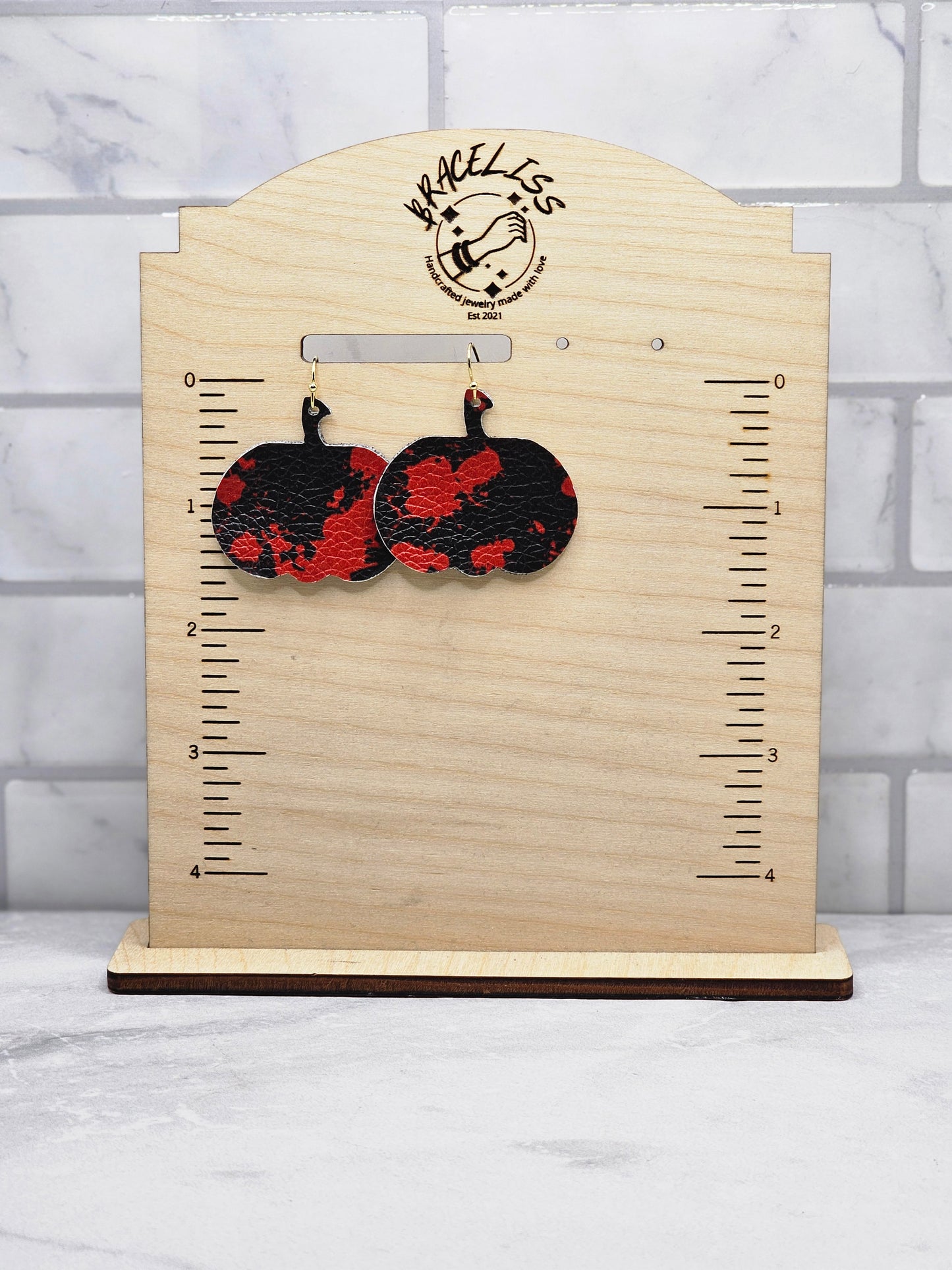 Black and Red Pumpkin Earrings - Faux Leather Halloween Earrings for Women