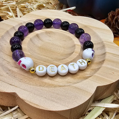 Purple & Black Custom Word Gemstone Bracelet - Beaded Stretch Bracelet - Braceliss