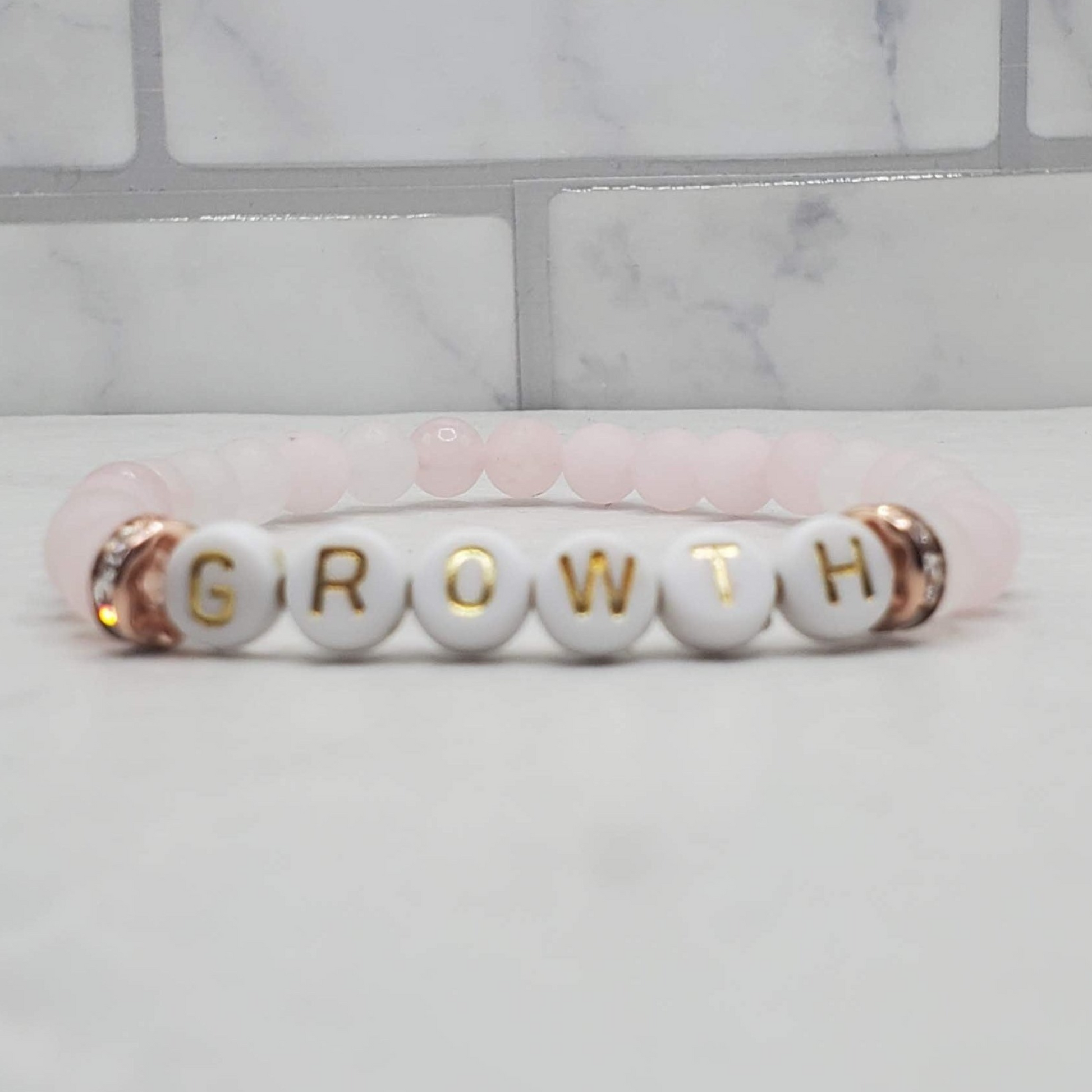 custom word gemstone bracelet | rose quartz stretch bracelet | braceliss