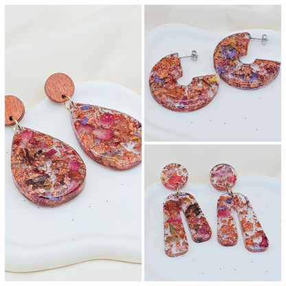 Copper Autumn Resin Floral Earrings – Dried Flower Fall Jewelry