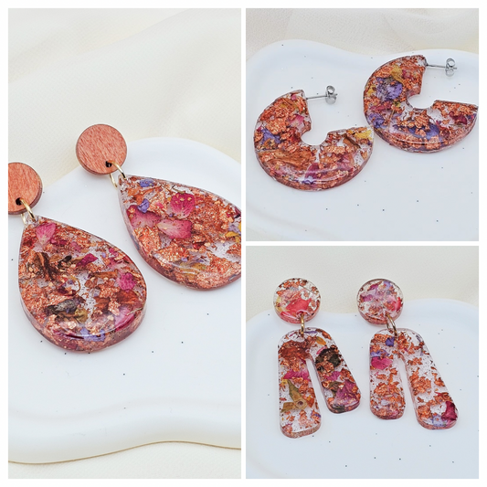 Copper Autumn Resin Floral Earrings – Dried Flower Fall Jewelry