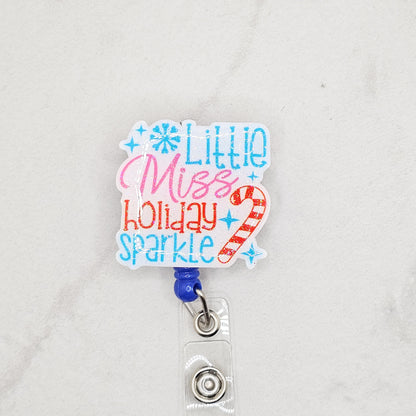 Little miss holiday sparkle retractable badge reel | cute badge reels for nurses | Braceliss