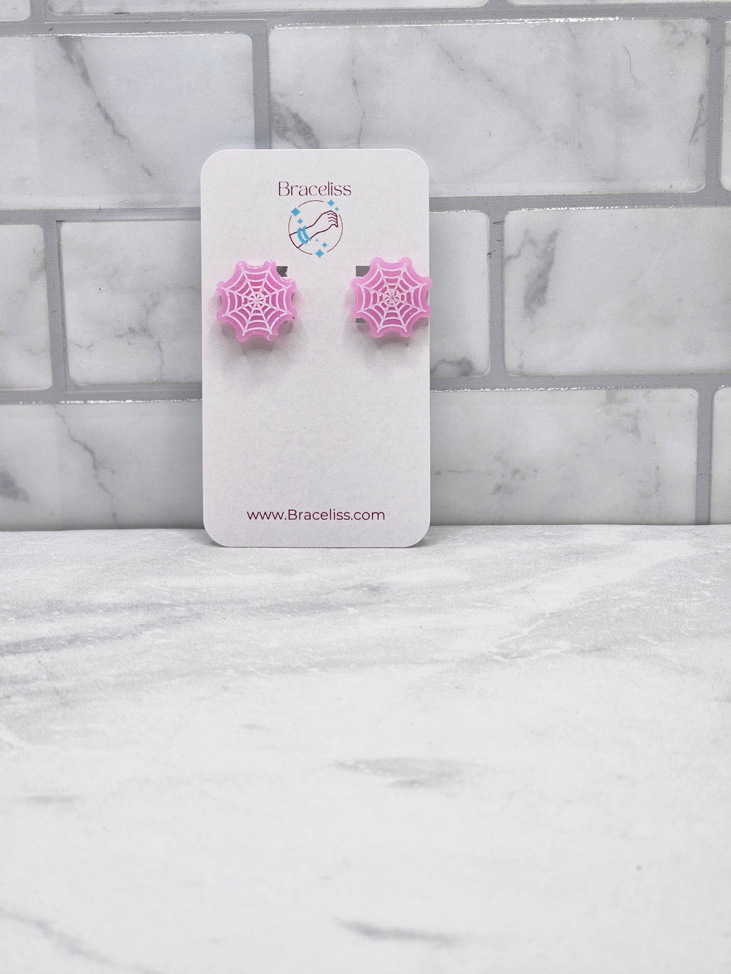 Halloween stud earrings | pink spiderweb earrings | braceliss