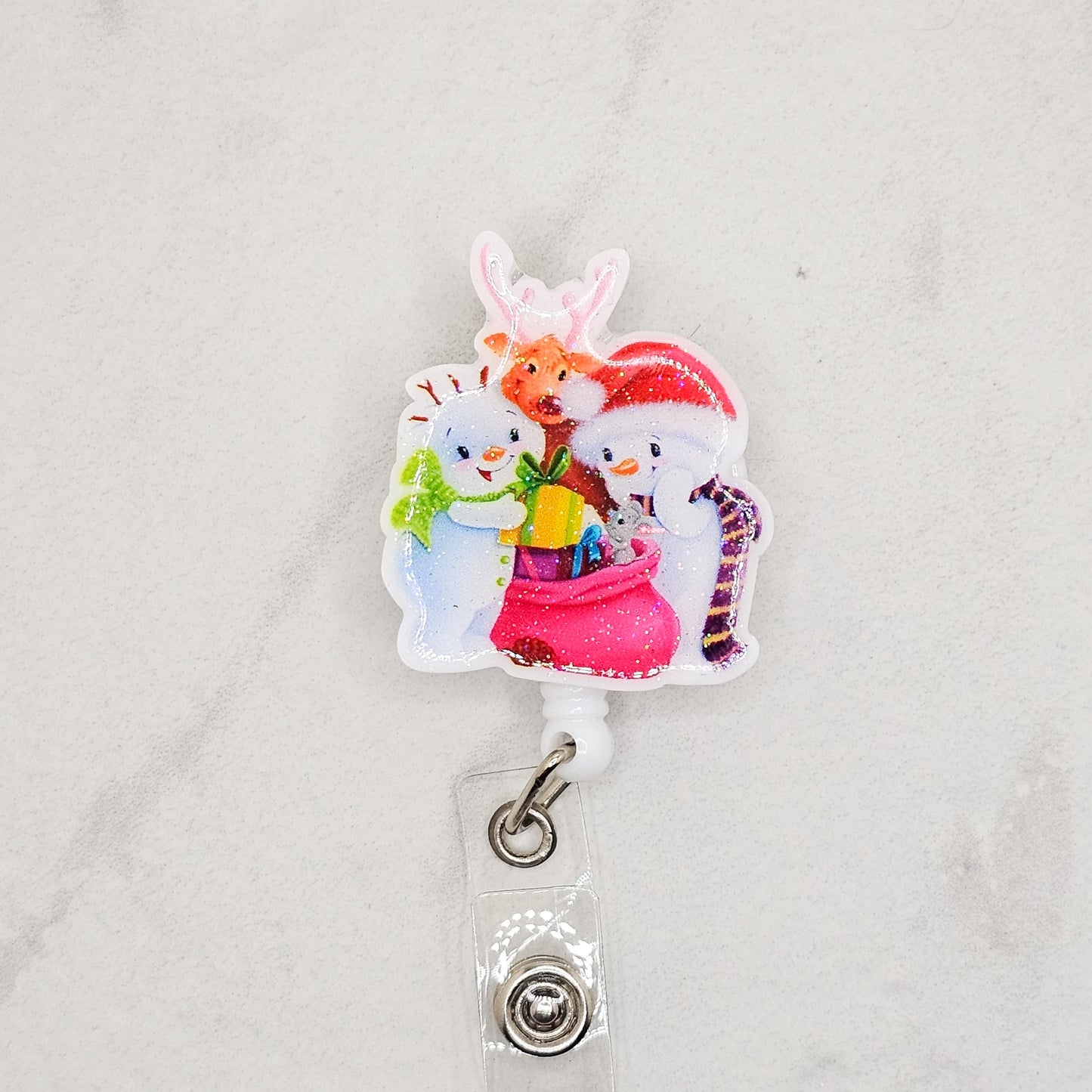 Snowmen & Giftbag Retractable Badge Reel | Holiday Badge Reels for Nurses | Braceliss