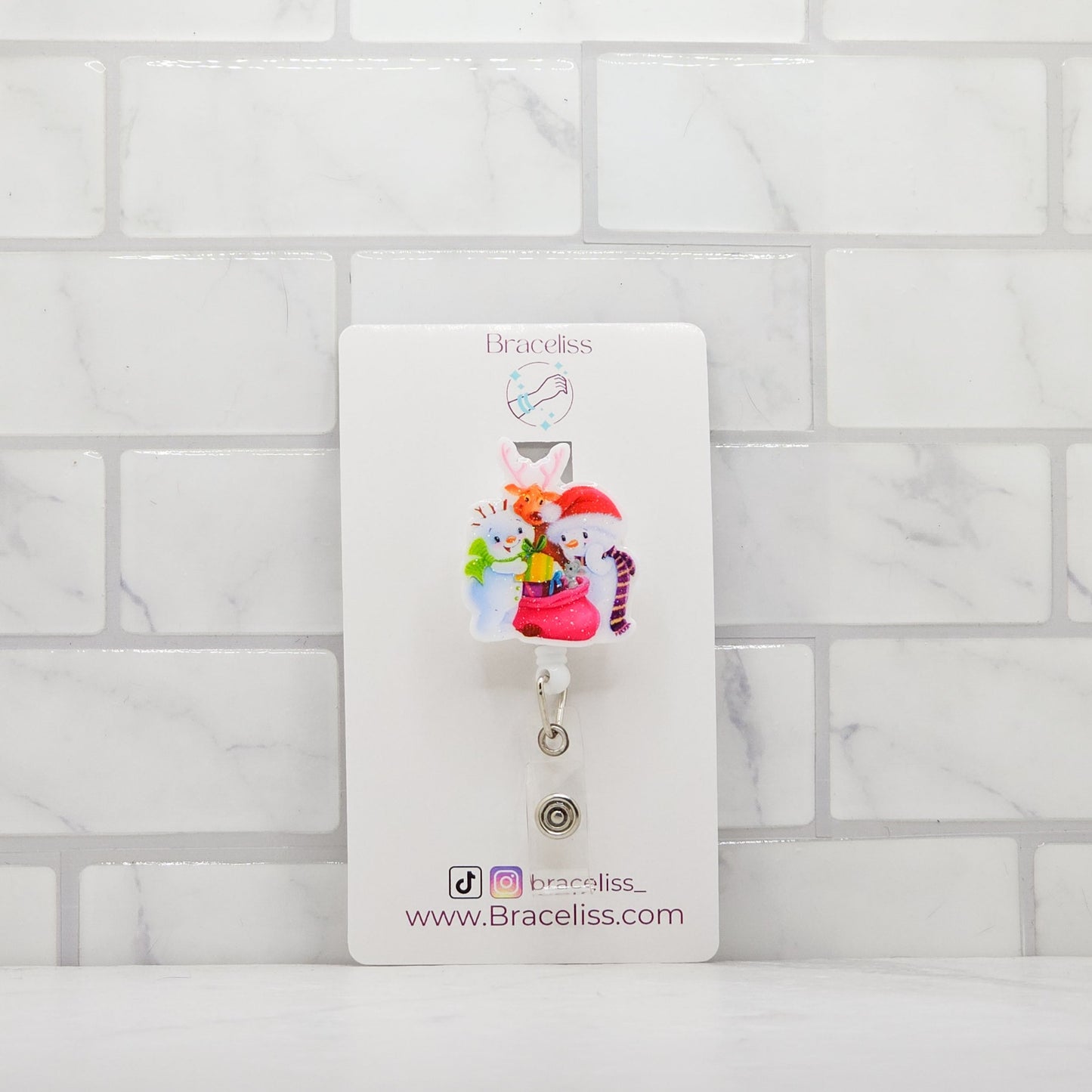 Snowmen & Giftbag Retractable Badge Reel | Holiday Badge Reels for Nurses | Braceliss