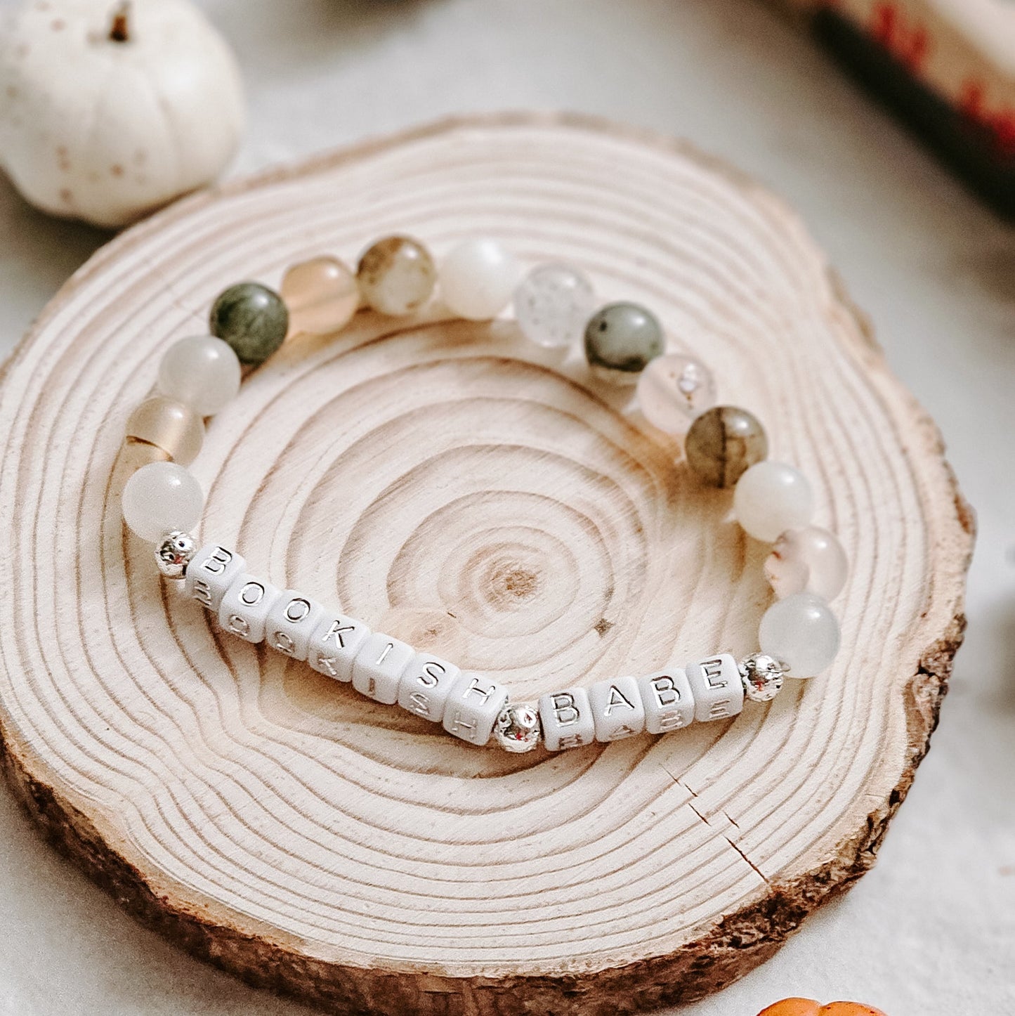 Bookish Babe Gemstone Bracelet – Moonstone, Flower Agate & Garden Quartz