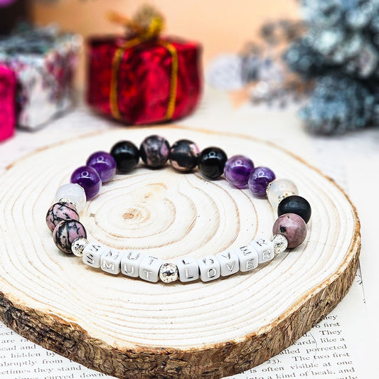 Smut Lover Gemstone Bracelet – Rhodonite, Amethyst, Flower Agate & Silver Obsidian