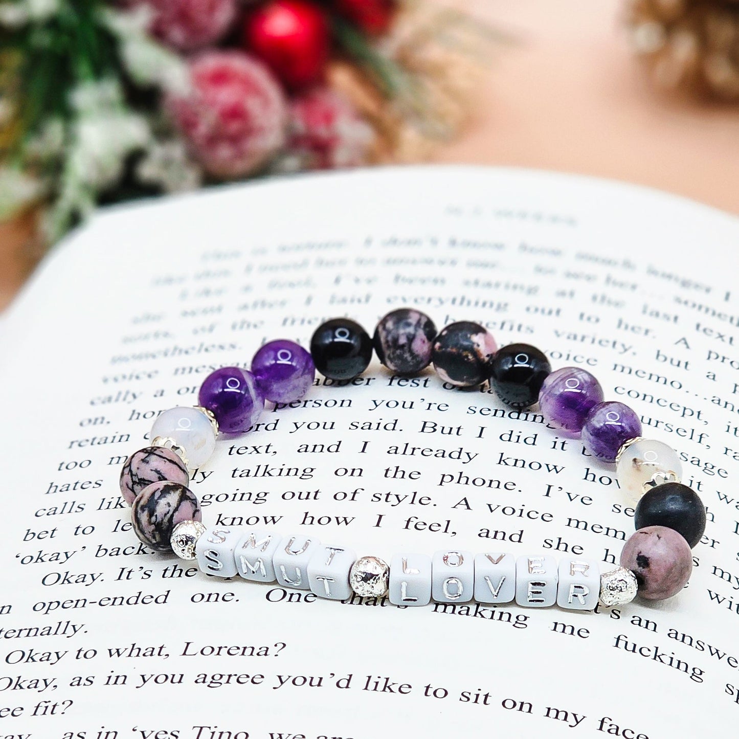 Smut Lover Gemstone Bracelet – Rhodonite, Amethyst, Flower Agate & Silver Obsidian