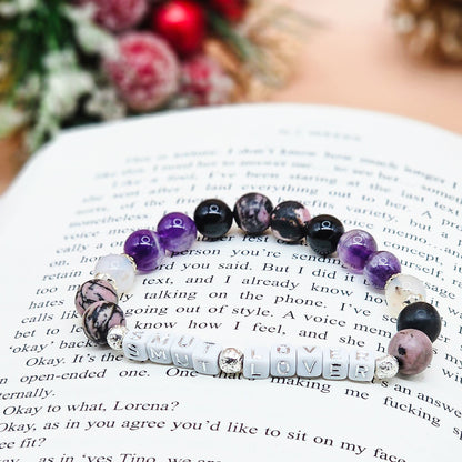 Smut Lover Gemstone Bracelet – Rhodonite, Amethyst, Flower Agate & Silver Obsidian