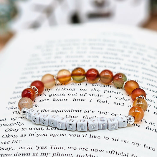 Booktrovert Gemstone Bracelet – Matte Carnelian, Flower Quartz & Peacock Agate