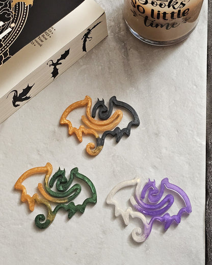 Dragon Paperclip Bookmark Fantasy Reading Accessory Resin Crafted Book Marker Unique Page Holder Perfect Book Lover Gift Mythical Creature Design Black Gold White Purple Green Gold Color Options Available Handmade Literature Present Fantasy | Braceliss