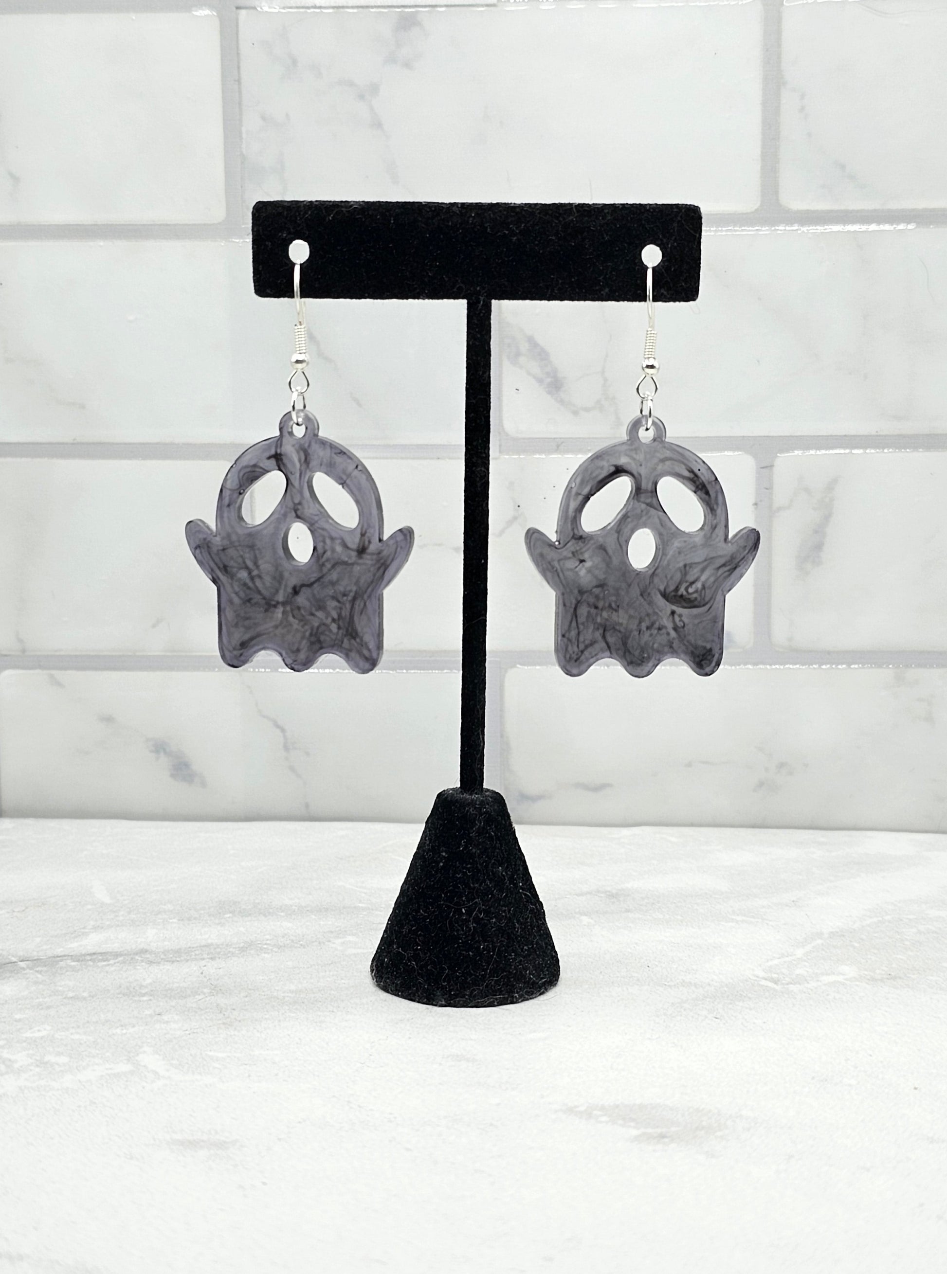 holo ghost earrings | black halloween resin earrings | Braceliss