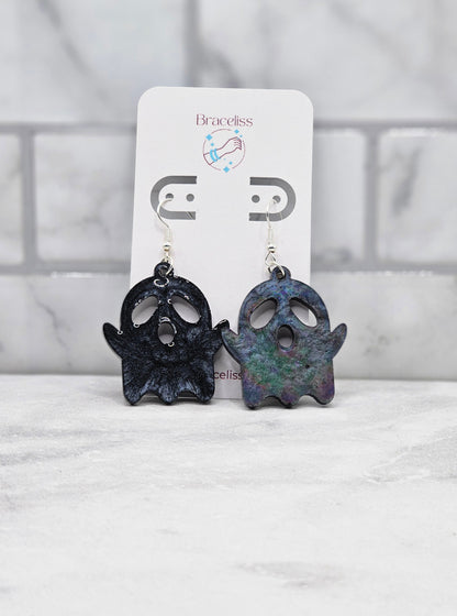 holo ghost earrings | pearl black halloween resin earrings | Braceliss