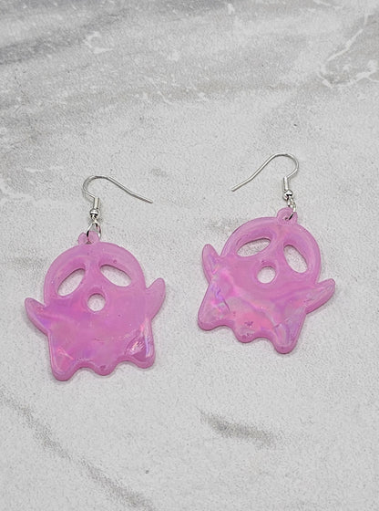 holo ghost earrings | pearl pink halloween resin earrings | Braceliss