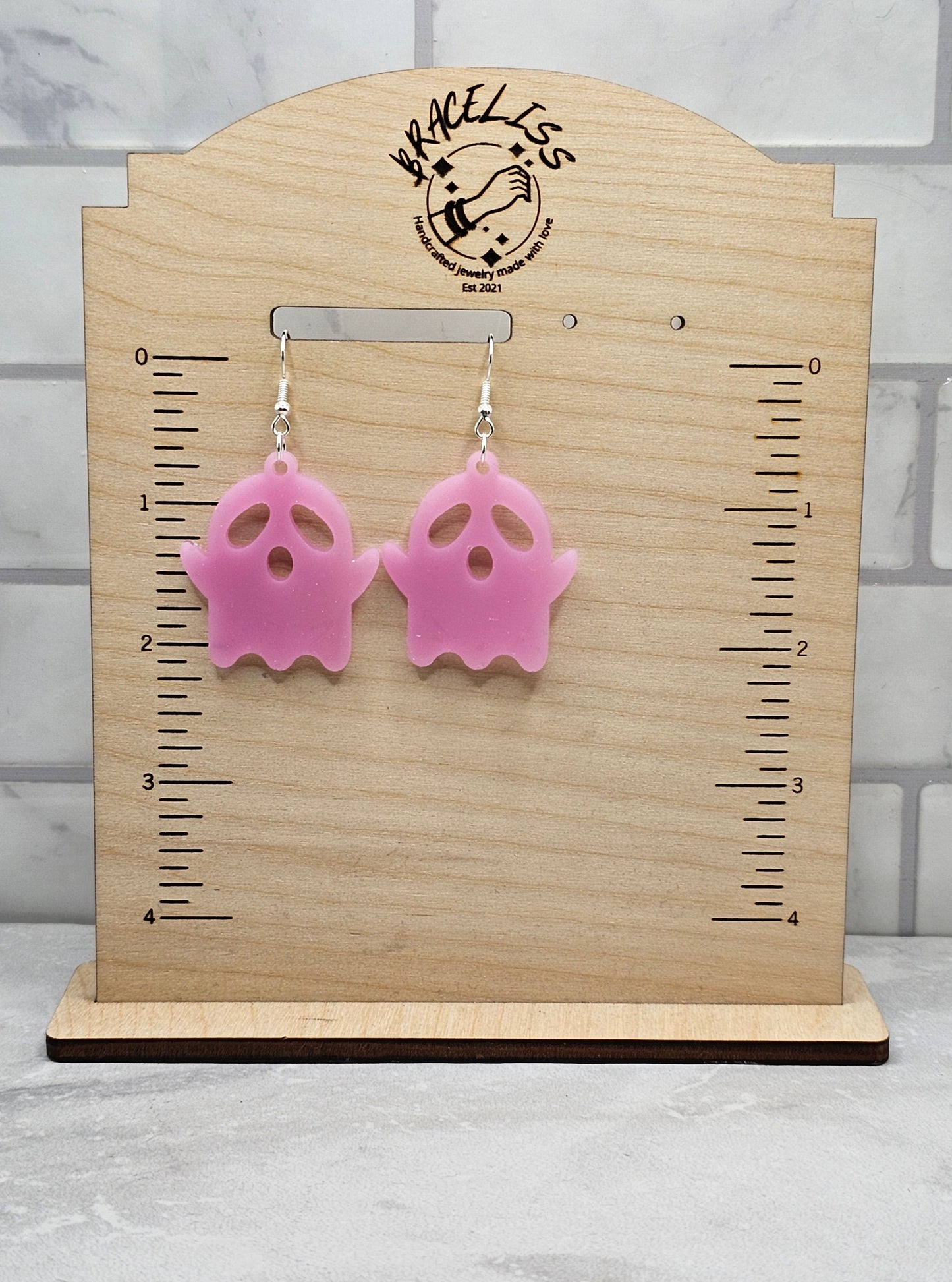 holo ghost earrings | pink halloween resin earrings | Braceliss