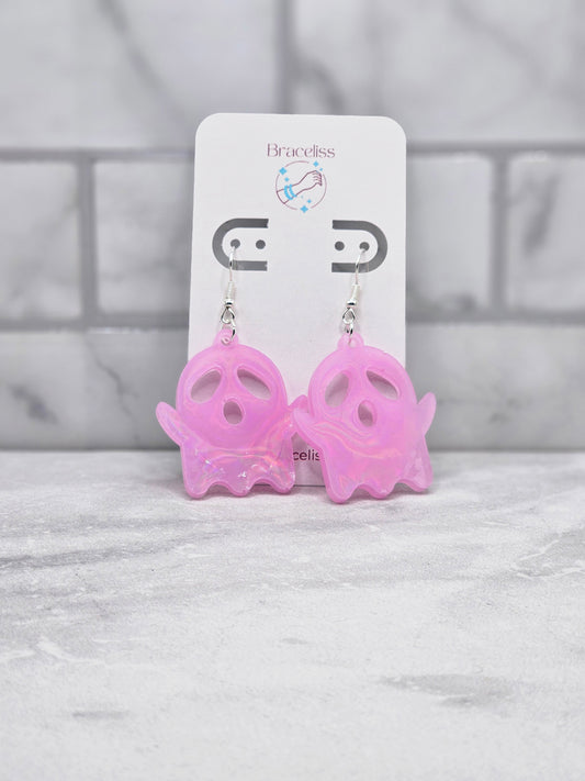 holo ghost earrings | pink halloween resin earrings | Braceliss
