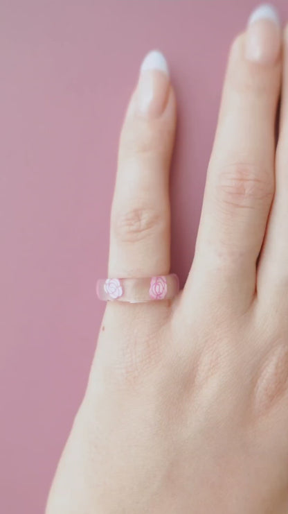 Pink Rose Ring - Flower Resin Rings