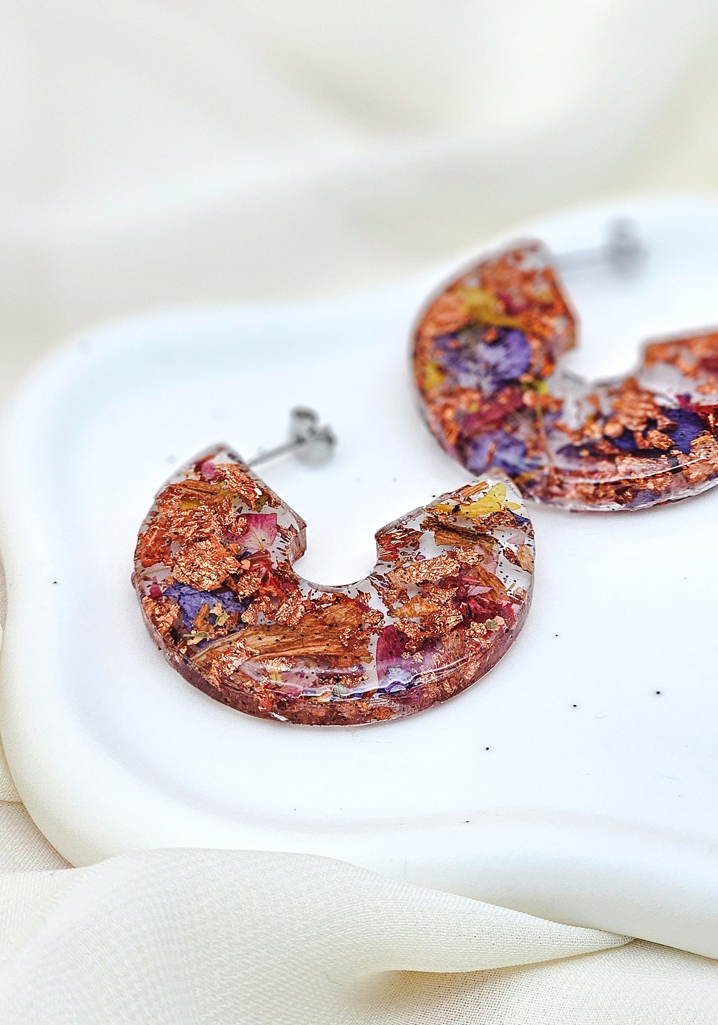 Copper Autumn Resin Floral Earrings – Dried Flower Fall Jewelry