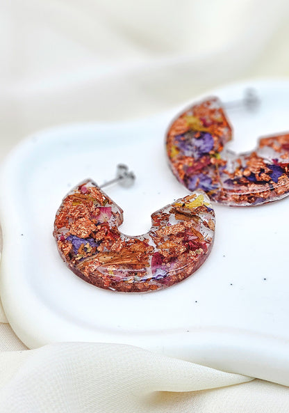 Copper Autumn Resin Floral Earrings – Dried Flower Fall Jewelry