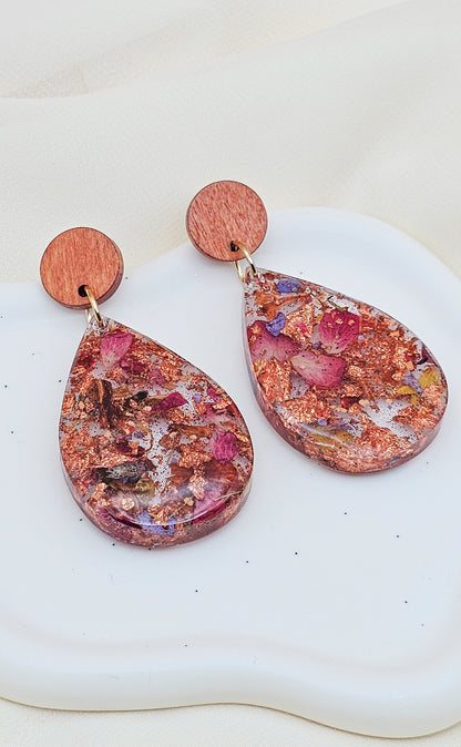 Copper Autumn Resin Floral Earrings – Dried Flower Fall Jewelry