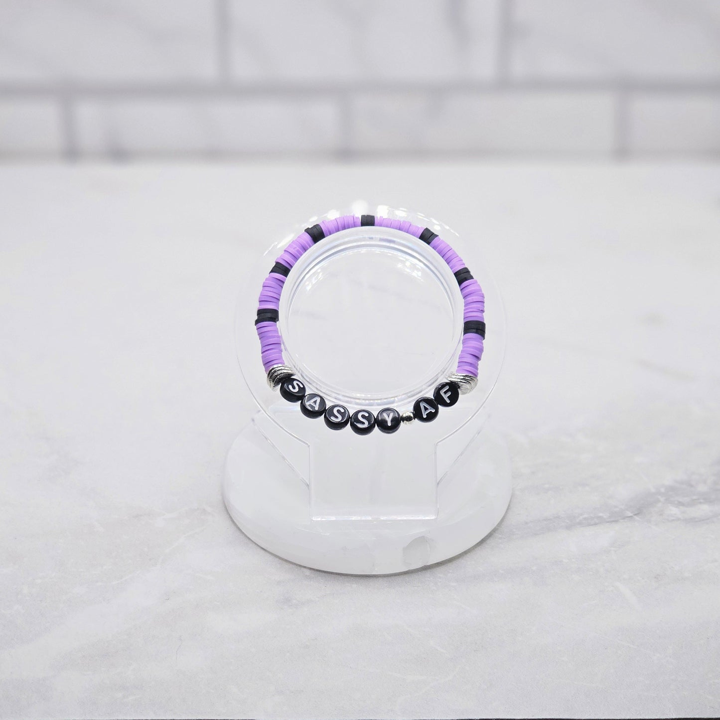 sassy af purple & black beaded word bracelet - braceliss