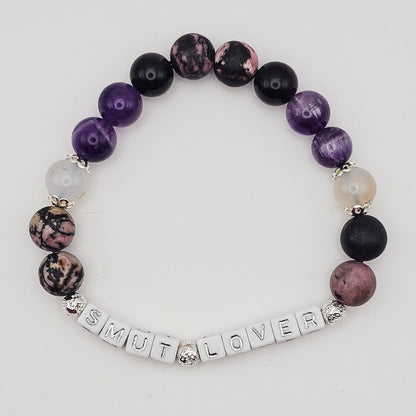 Smut Lover Gemstone Bracelet – Rhodonite, Amethyst, Flower Agate & Silver Obsidian
