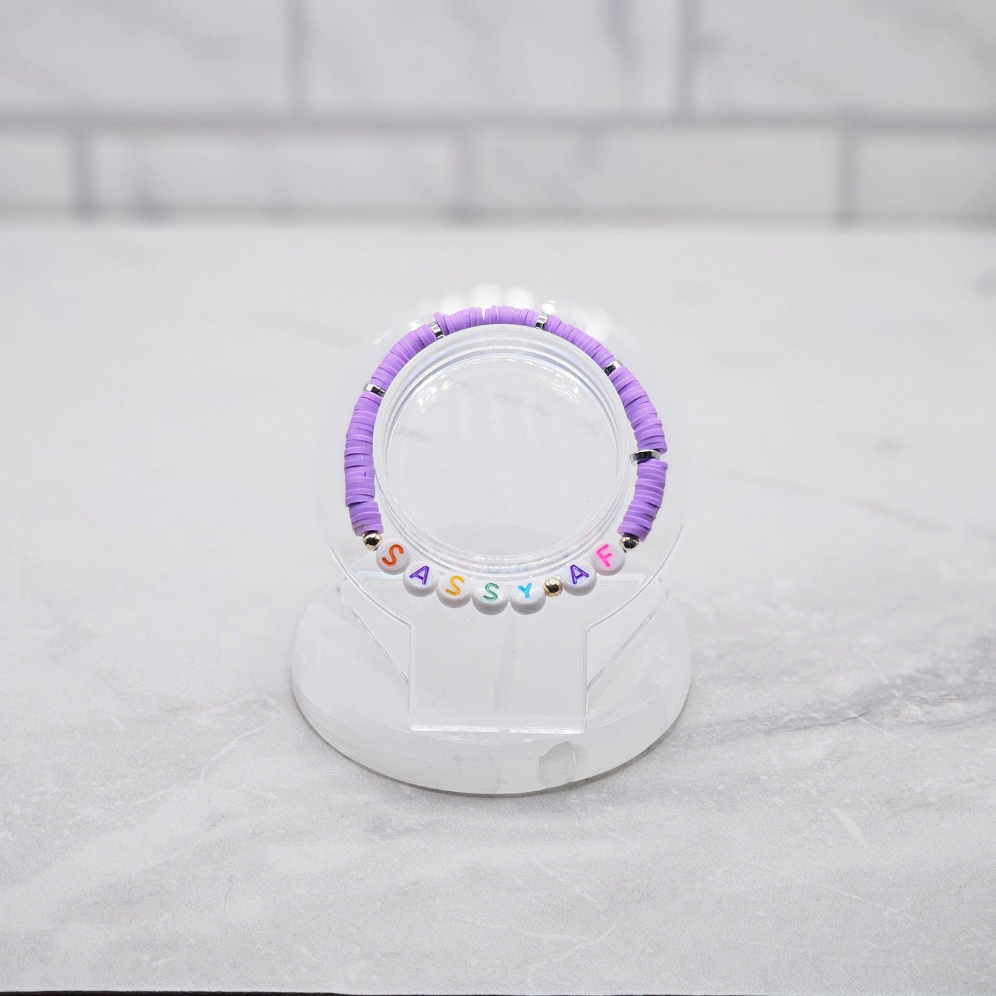 sassy af purple beaded word bracelet - braceliss