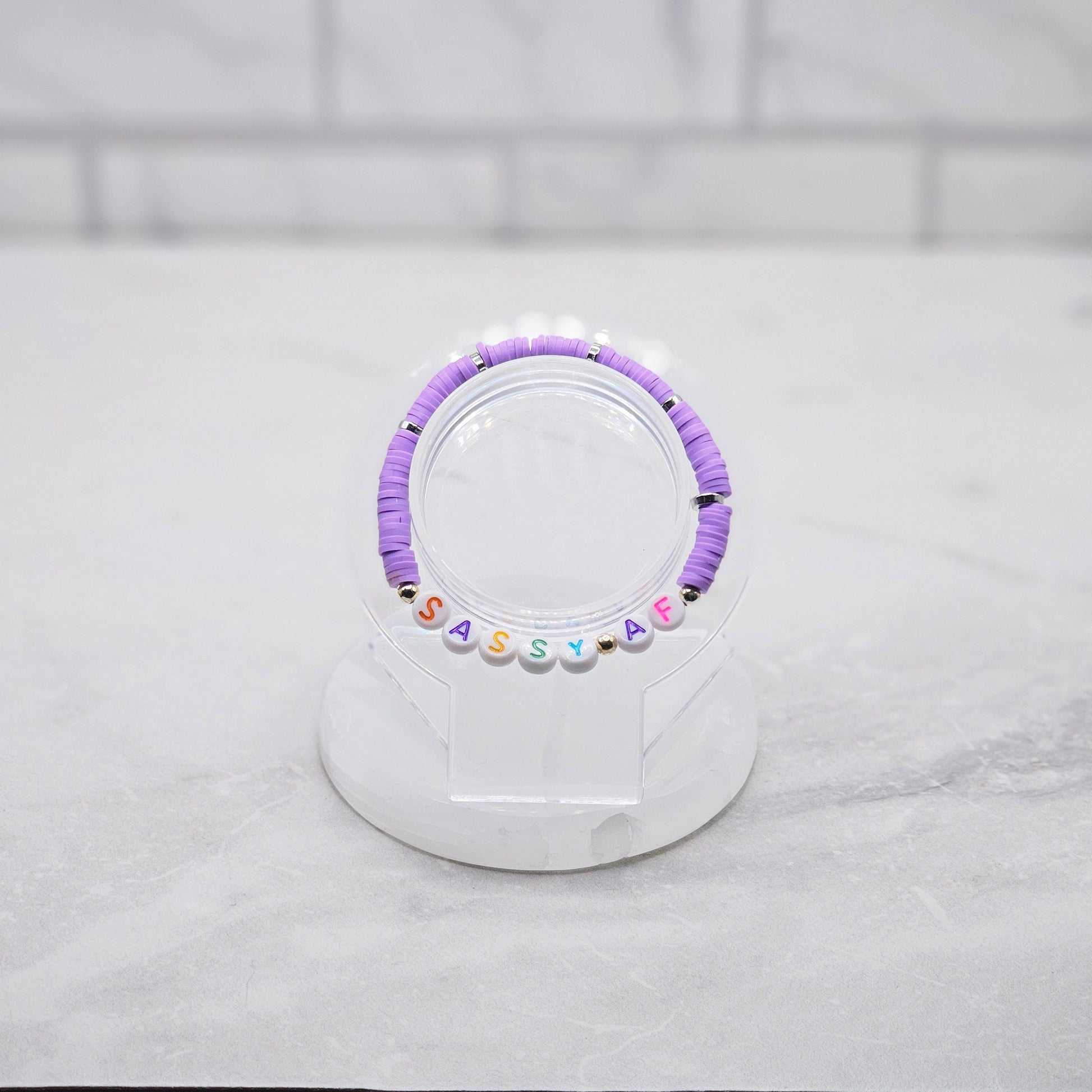 sassy af purple beaded word bracelet - braceliss