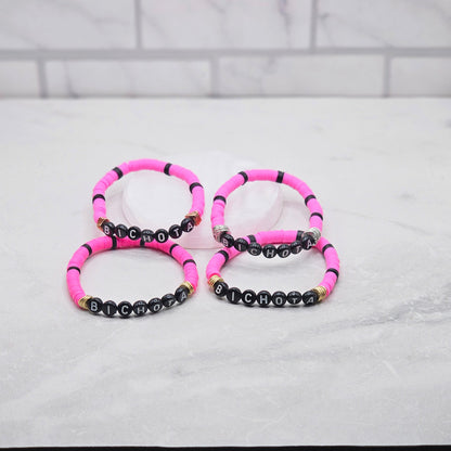 Bichota Hot Pink & Black Beaded Word Bracelets - Braceliss
