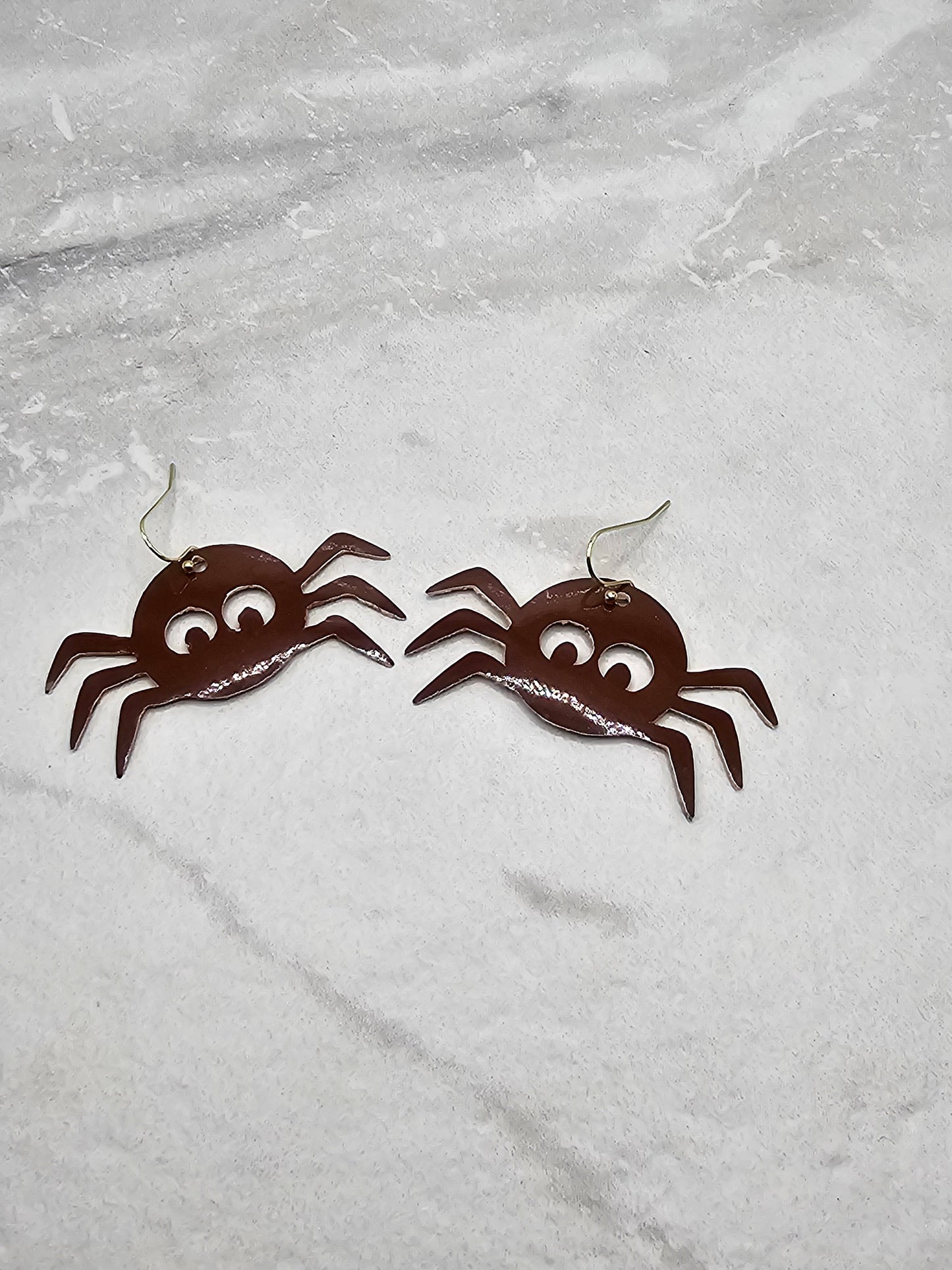 Brown Spider Earrings - Faux Leather Halloween Earrings
